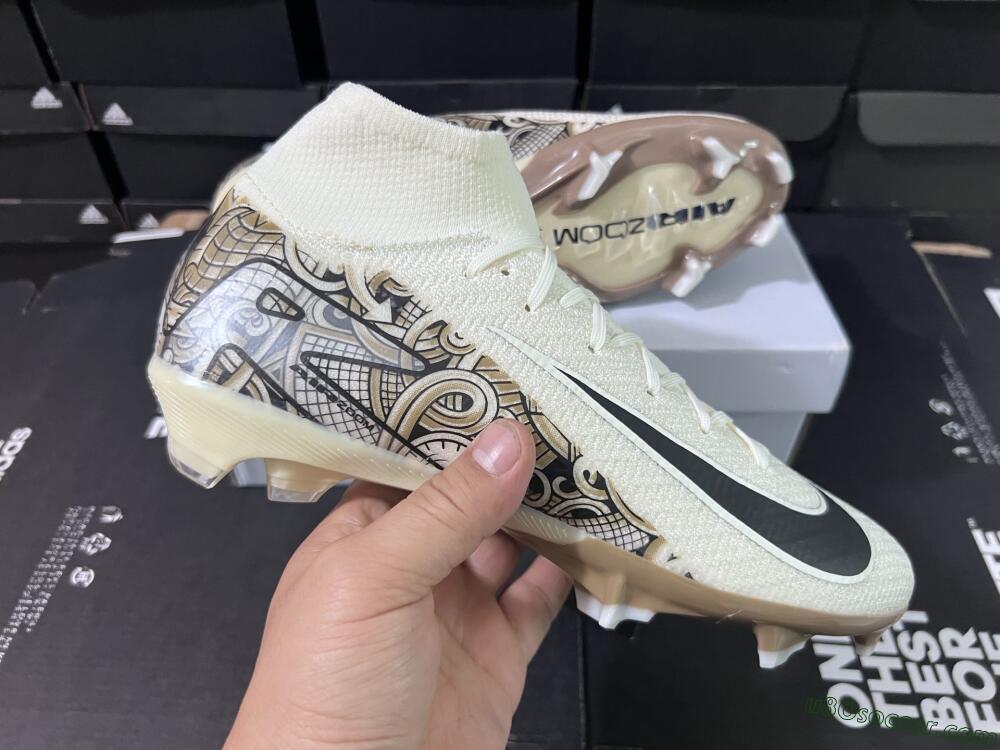 Nike Air Zoom Mercurial Superfly 10 Elite FG Firm Ground Soccer Cleats - Beige/Black/Yellow
