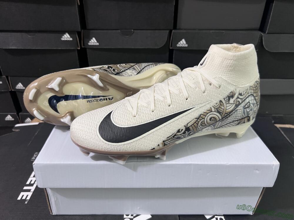 Nike Air Zoom Mercurial Superfly 10 Elite FG Firm Ground Soccer Cleats - Beige/Black/Yellow