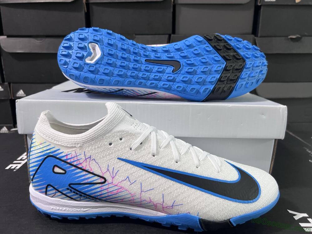Nike Air Zoom Mercurial Vapor 16 Elite TF Artificial Turf Soccer Shoes - White/Blue/Black