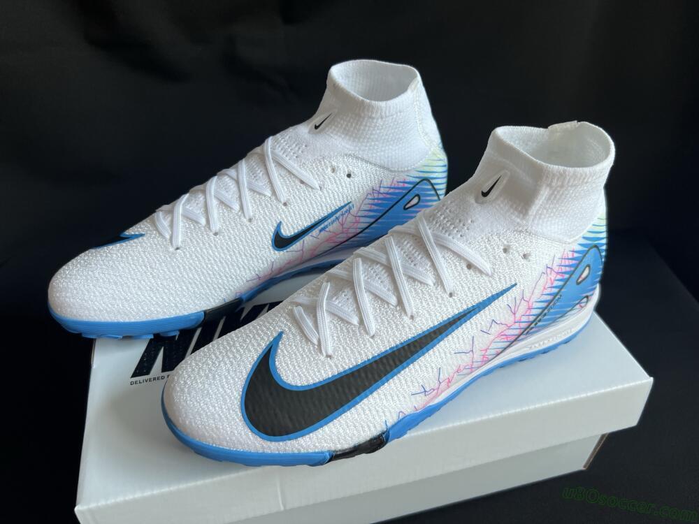 Nike Air Zoom Mercurial Superfly 10 Elite TF Artificial Turf Soccer Shoes - White/Blue/Black