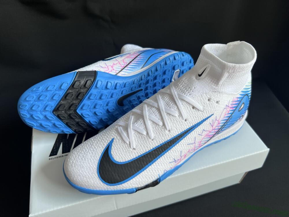 Nike Air Zoom Mercurial Superfly 10 Elite TF Artificial Turf Soccer Shoes - White/Blue/Black