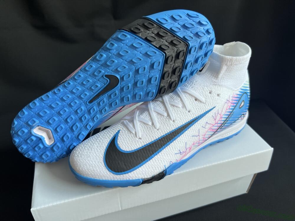 Nike Air Zoom Mercurial Superfly 10 Elite TF Artificial Turf Soccer Shoes - White/Blue/Black