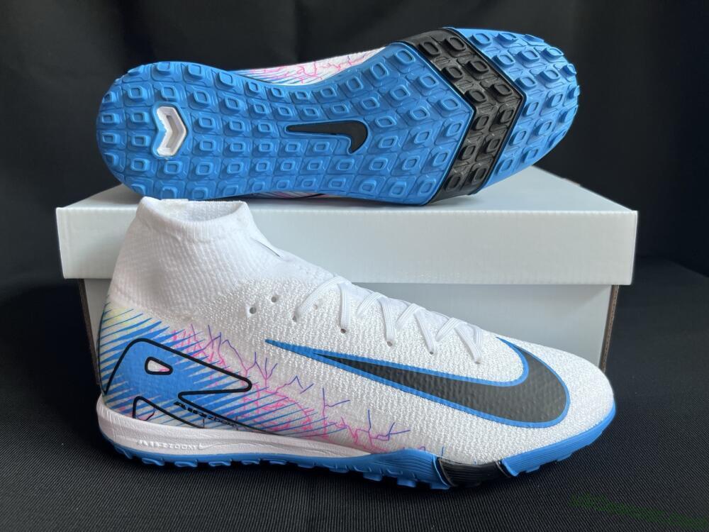 Nike Air Zoom Mercurial Superfly 10 Elite TF Artificial Turf Soccer Shoes - White/Blue/Black