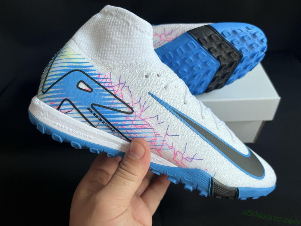 Nike Air Zoom Mercurial Superfly 10 Elite TF Artificial Turf Soccer Shoes - White/Blue/Black