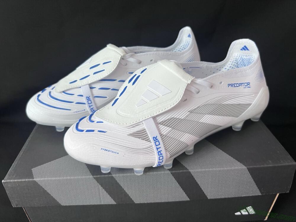 Adidas Predator 25 Foldover Tongue FG Firm Ground Soccer Cleats - White/Silver/Blue