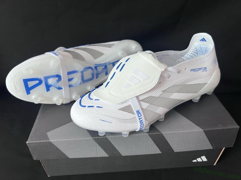 Adidas Predator 25 Foldover Tongue FG Firm Ground Soccer Cleats - White/Silver/Blue