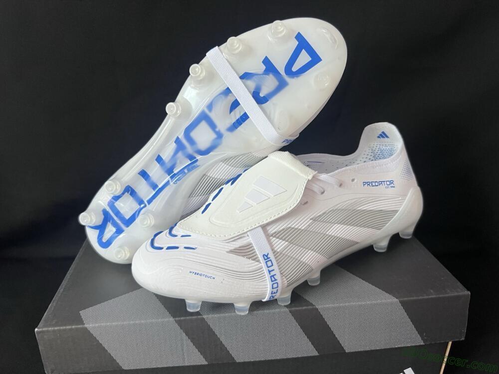 Adidas Predator 25 Foldover Tongue FG Firm Ground Soccer Cleats - White/Silver/Blue