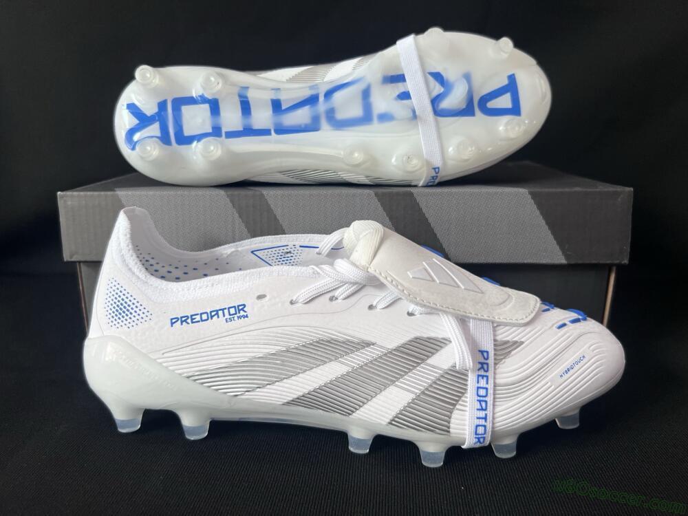 Adidas Predator 25 Foldover Tongue FG Firm Ground Soccer Cleats - White/Silver/Blue