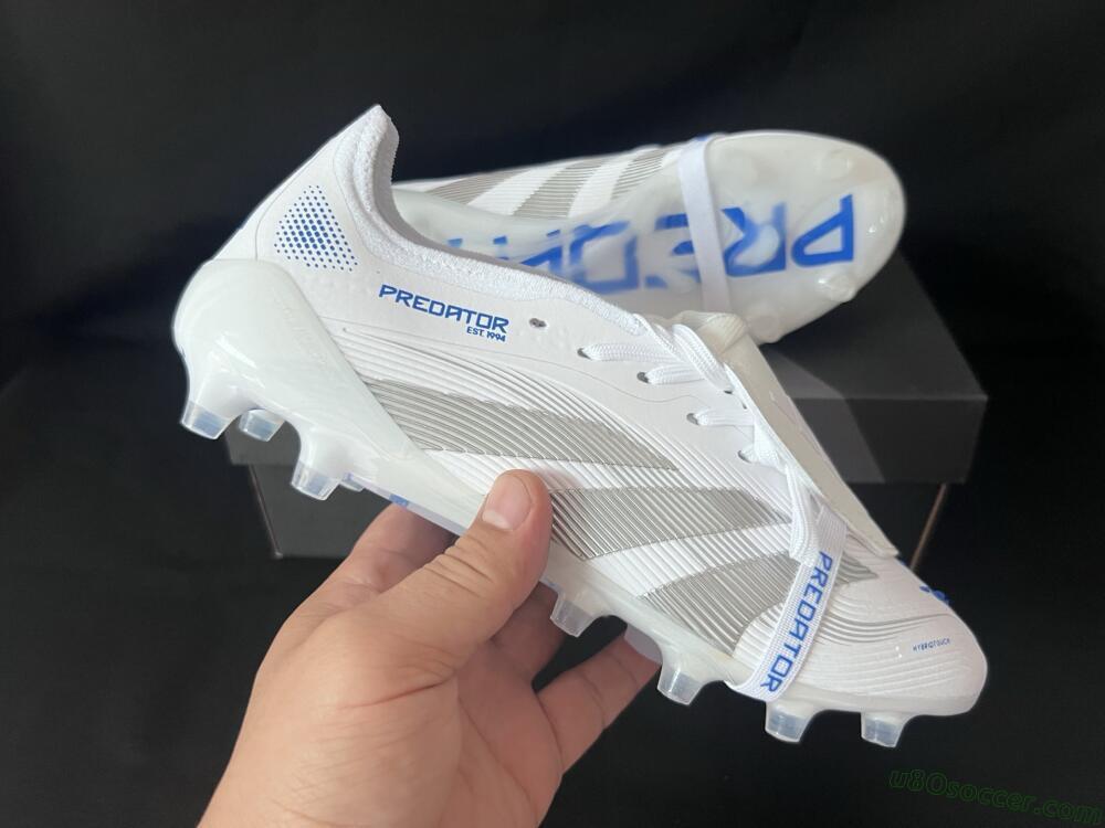 Adidas Predator 25 Foldover Tongue FG Firm Ground Soccer Cleats - White/Silver/Blue