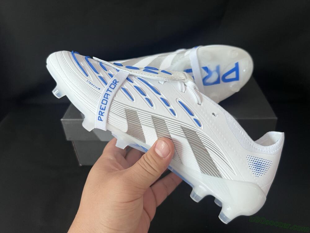 Adidas Predator 25 Foldover Tongue FG Firm Ground Soccer Cleats - White/Silver/Blue