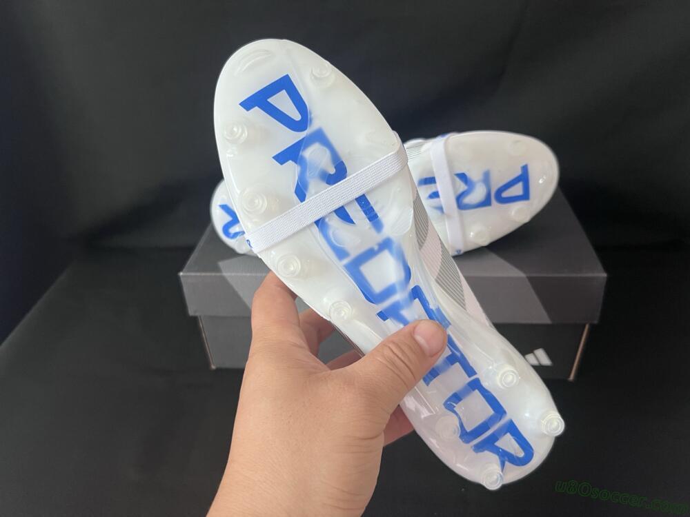 Adidas Predator 25 Foldover Tongue FG Firm Ground Soccer Cleats - White/Silver/Blue