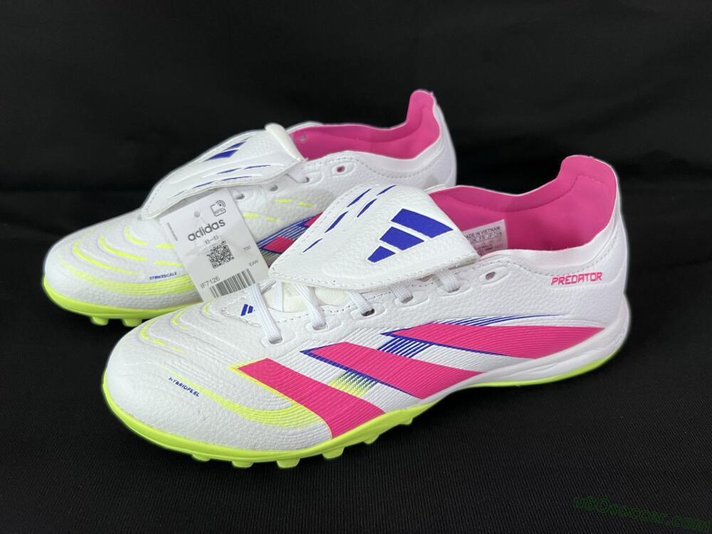 Adidas Predator 25 Elite Foldover Tongue TF Artificial Turf Soccer Shoes - White/Pink/Yellow