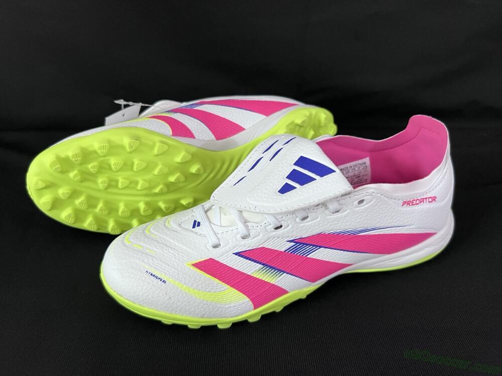 Adidas Predator 25 Elite Foldover Tongue TF Artificial Turf Soccer Shoes - White/Pink/Yellow