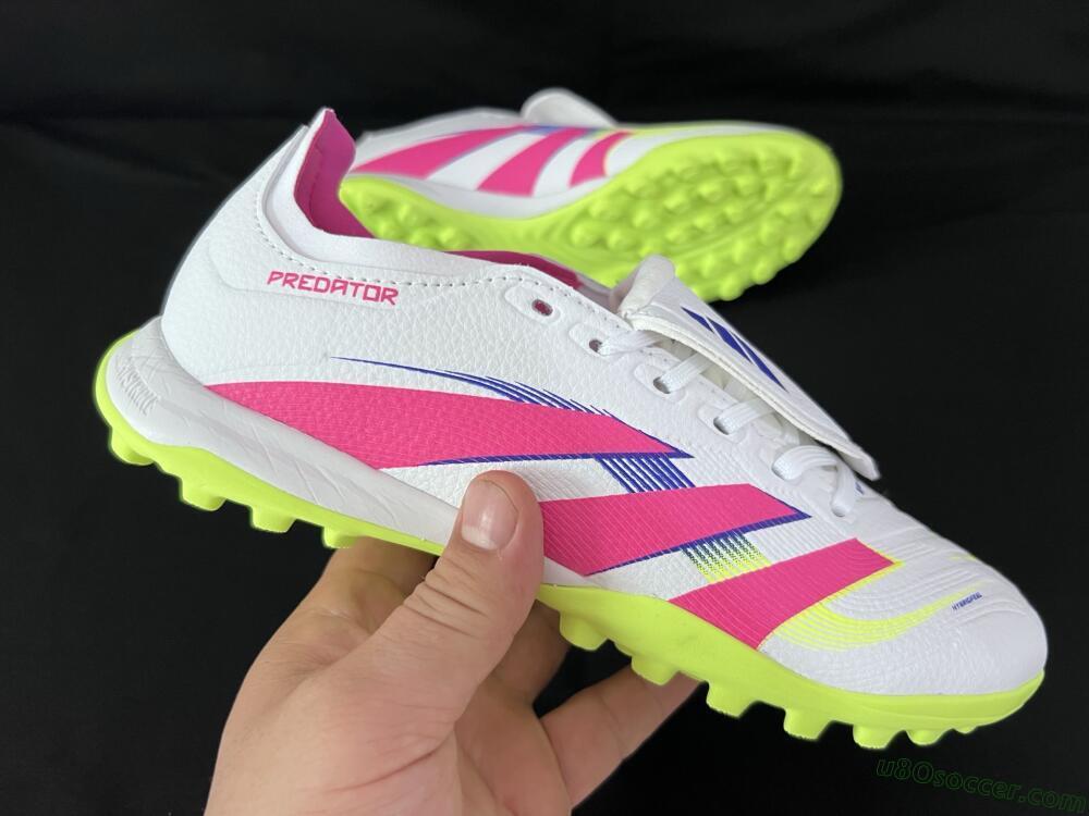 Adidas Predator 25 Elite Foldover Tongue TF Artificial Turf Soccer Shoes - White/Pink/Yellow