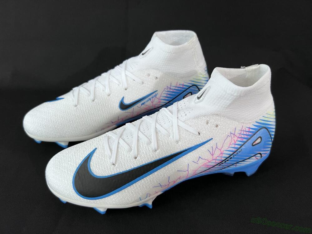 Nike Air Zoom Mercurial Superfly 10 Elite FG Firm Ground Soccer Cleats - White/Blue/Black