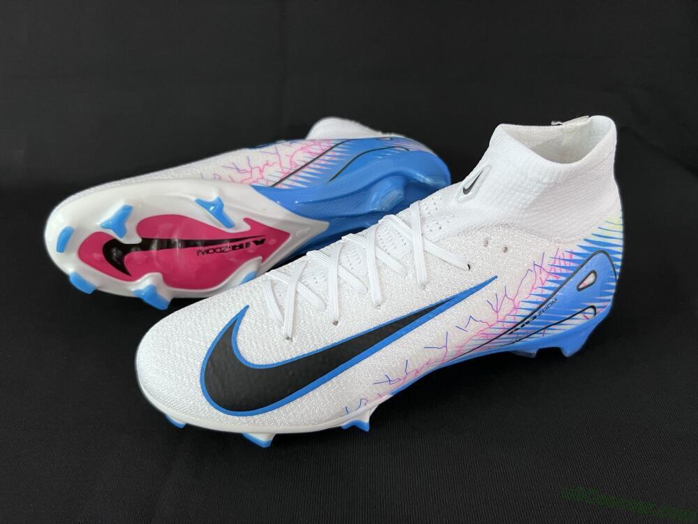 Nike Air Zoom Mercurial Superfly 10 Elite FG Firm Ground Soccer Cleats - White/Blue/Black