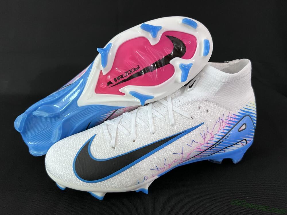 Nike Air Zoom Mercurial Superfly 10 Elite FG Firm Ground Soccer Cleats - White/Blue/Black