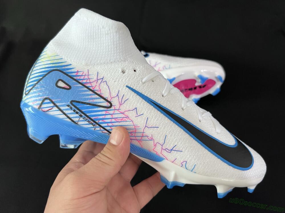 Nike Air Zoom Mercurial Superfly 10 Elite FG Firm Ground Soccer Cleats - White/Blue/Black