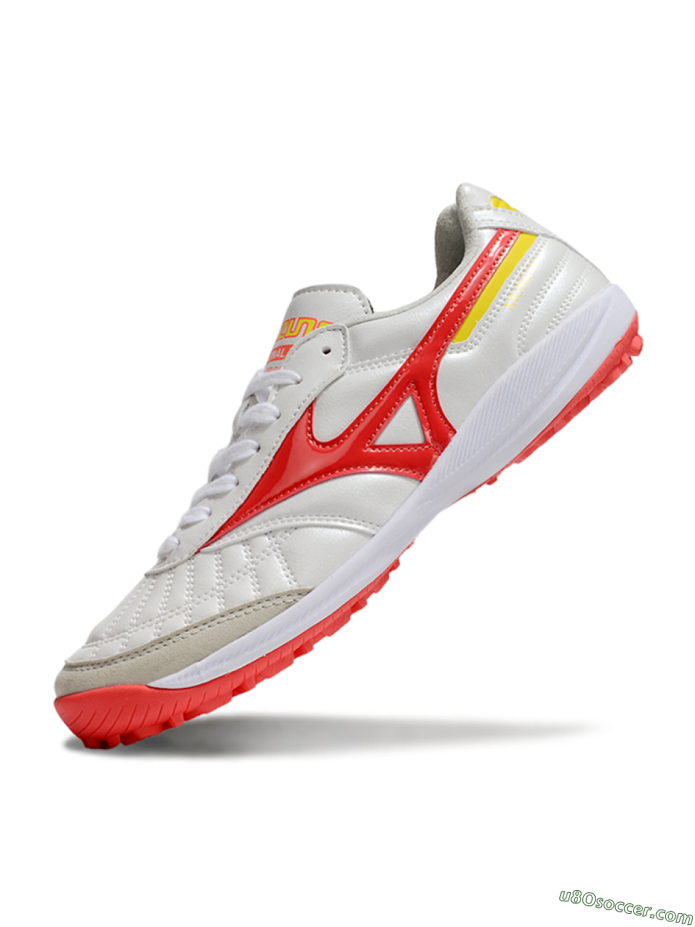Mizuno Morelia Neo 4 TF Artificial Turf Soccer Shoes - White/Red/Yellow 5