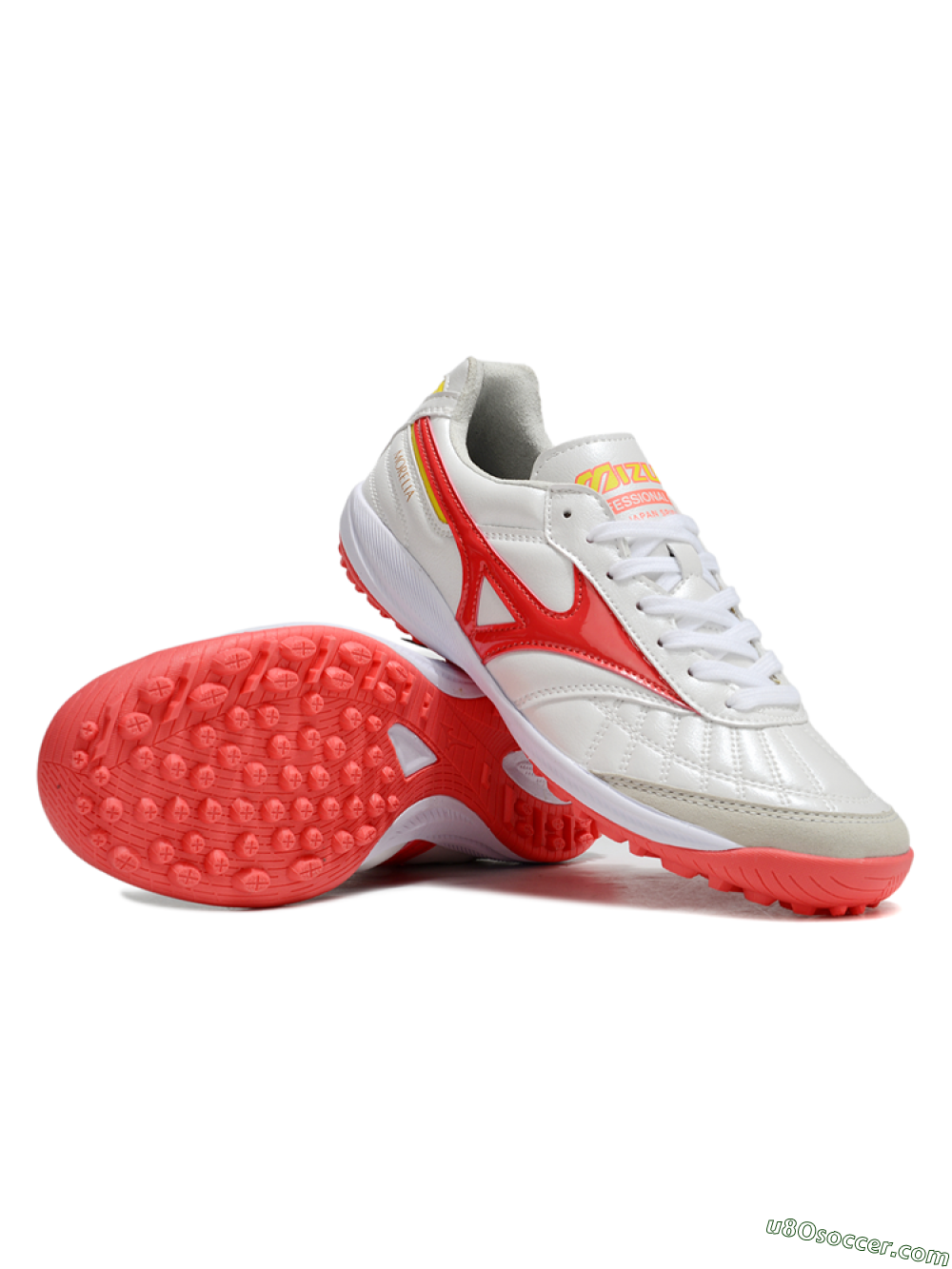Mizuno Morelia Neo 4 TF Artificial Turf Soccer Shoes - White/Red/Yellow 3