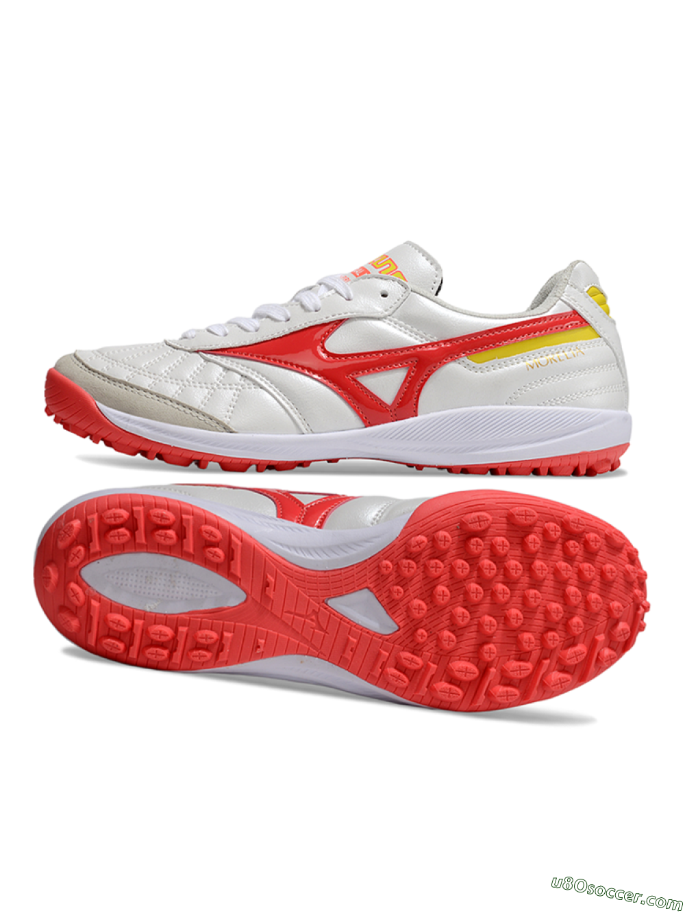 Mizuno Morelia Neo 4 TF Artificial Turf Soccer Shoes - White/Red/Yellow 0