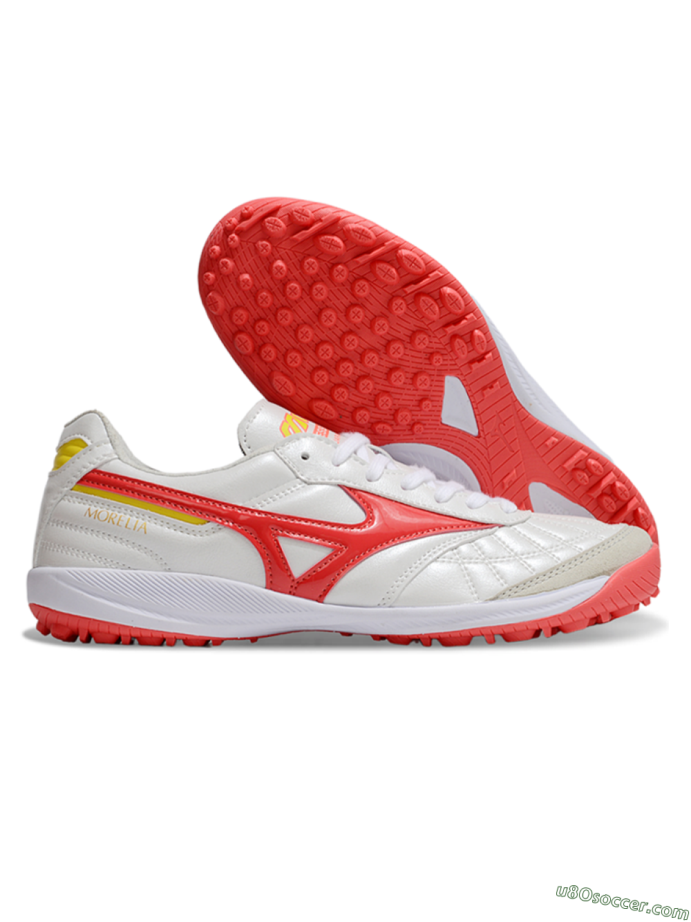 Mizuno Morelia Neo 4 TF Artificial Turf Soccer Shoes - White/Red/Yellow 1