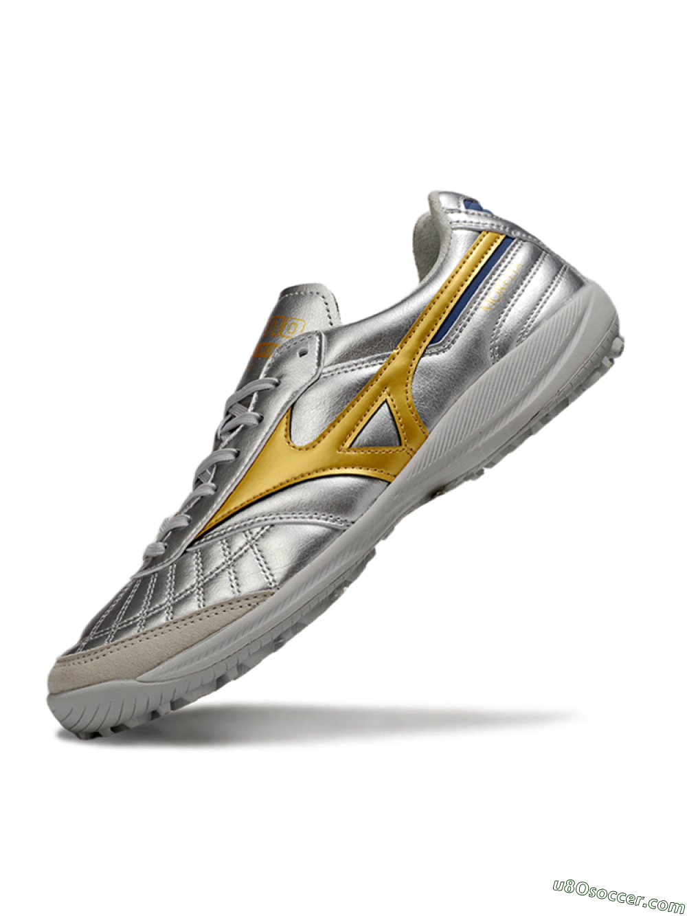 Mizuno Morelia Neo 4 TF Artificial Turf Soccer Shoes - Silver/Grey/Gold 5