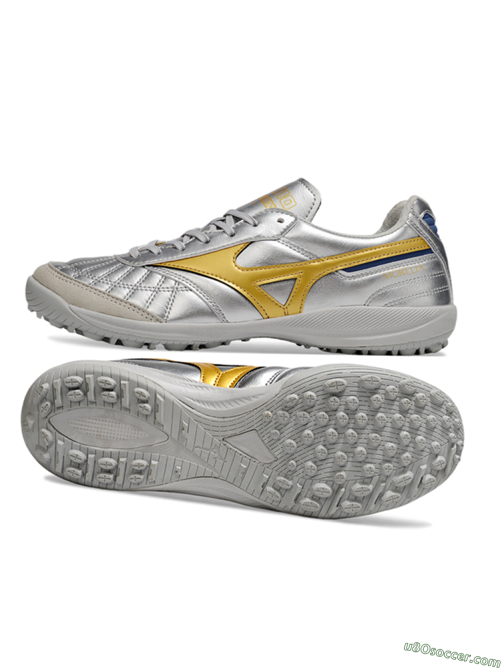 Mizuno Morelia Neo 4 TF Artificial Turf Soccer Shoes - Silver/Grey/Gold 0