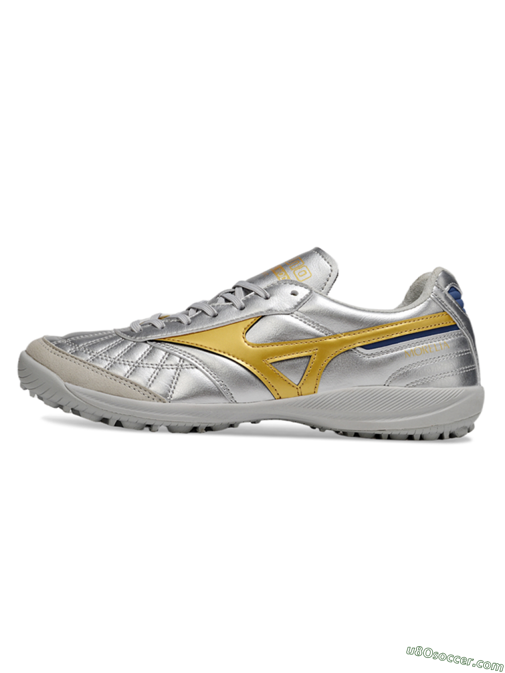 Mizuno Morelia Neo 4 TF Artificial Turf Soccer Shoes - Silver/Grey/Gold 2