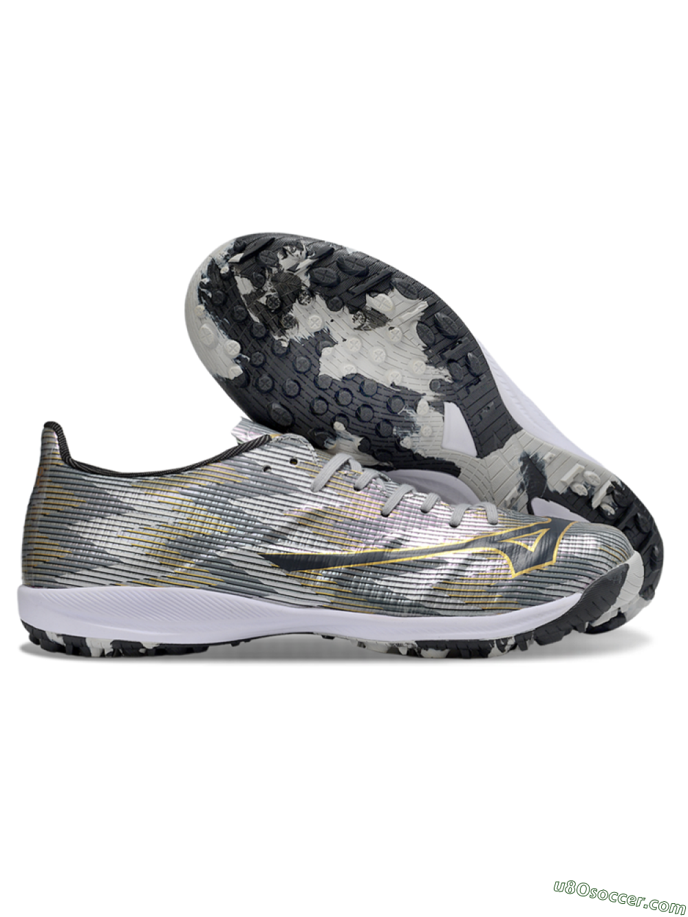 Mizuno Morelia Alpha Beta TF Artificial Turf Soccer Shoes - Silver/Gold/Black 1