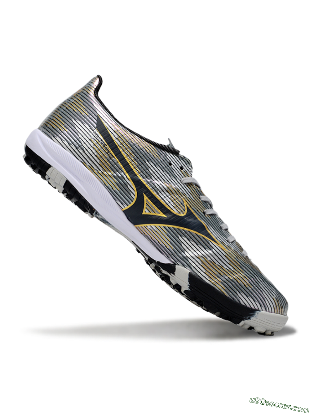 Mizuno Morelia Alpha Beta TF Artificial Turf Soccer Shoes - Silver/Gold/Black 4