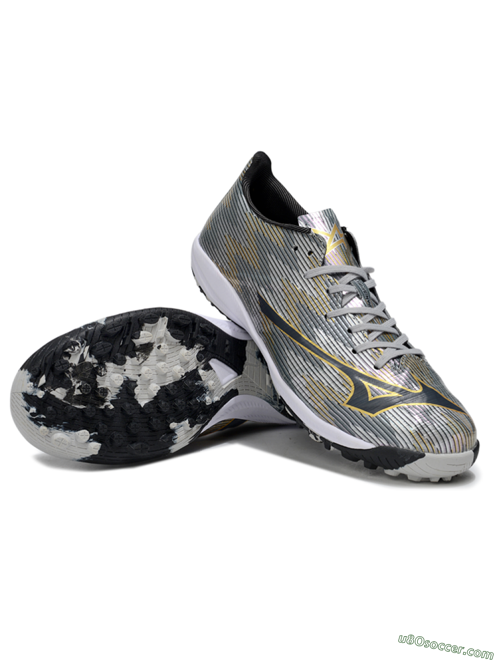 Mizuno Morelia Alpha Beta TF Artificial Turf Soccer Shoes - Silver/Gold/Black 3