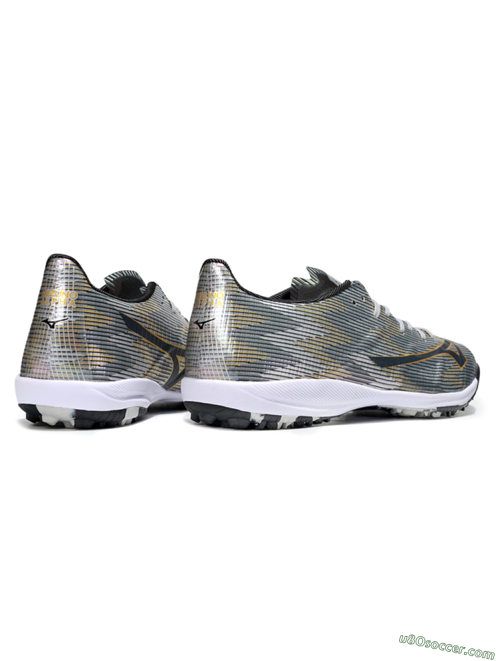 Mizuno Morelia Alpha Beta TF Artificial Turf Soccer Shoes - Silver/Gold/Black 6