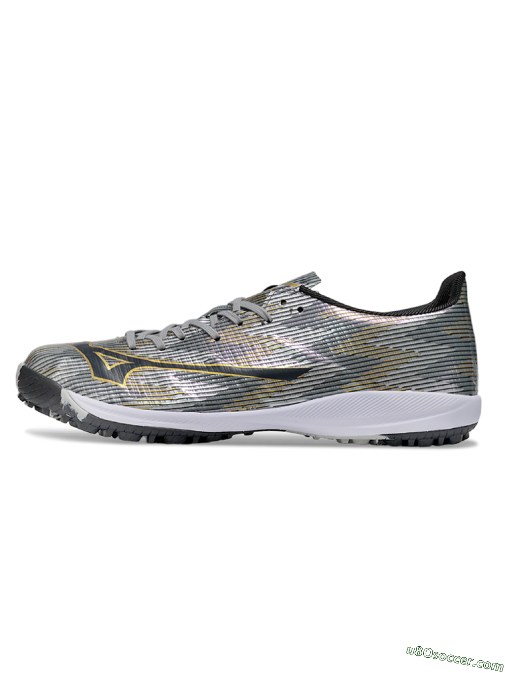 Mizuno Morelia Alpha Beta TF Artificial Turf Soccer Shoes - Silver/Gold/Black 2