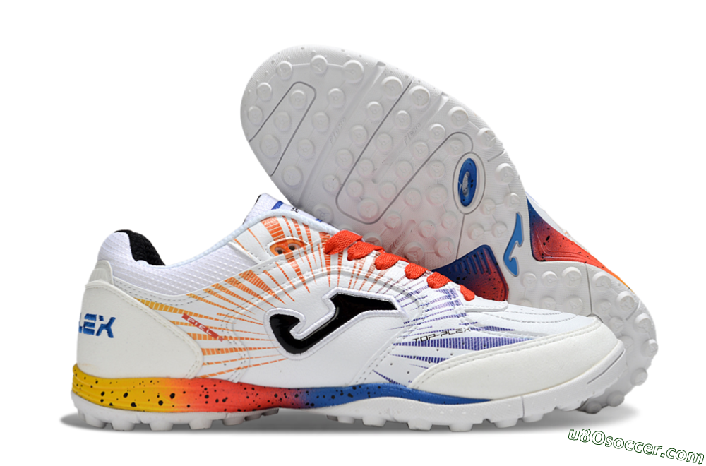 Joma Top Flex TF Artificial Turf Soccer Shoes - White/Blue/Red/Yellow 1