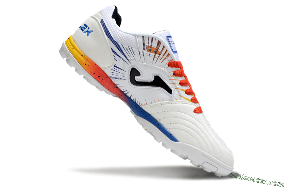 Joma Top Flex TF Artificial Turf Soccer Shoes - White/Blue/Red/Yellow 4