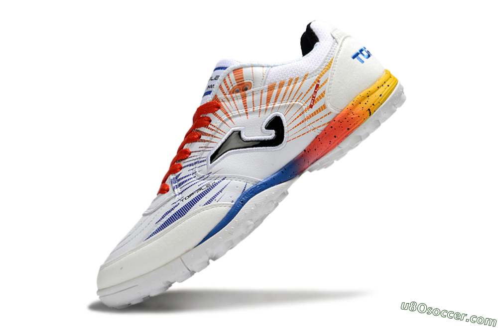Joma Top Flex TF Artificial Turf Soccer Shoes - White/Blue/Red/Yellow 5