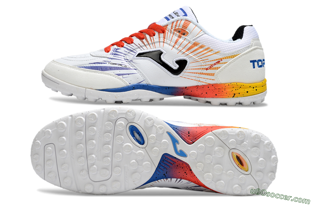 Joma Top Flex TF Artificial Turf Soccer Shoes - White/Blue/Red/Yellow 0