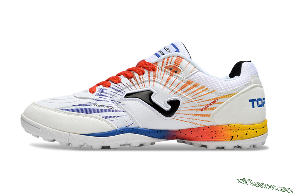Joma Top Flex TF Artificial Turf Soccer Shoes - White/Blue/Red/Yellow 2
