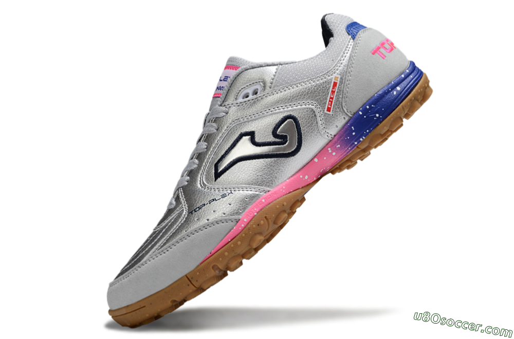Joma Top Flex TF Artificial Turf Soccer Shoes - Silver/Pink/Blue 5