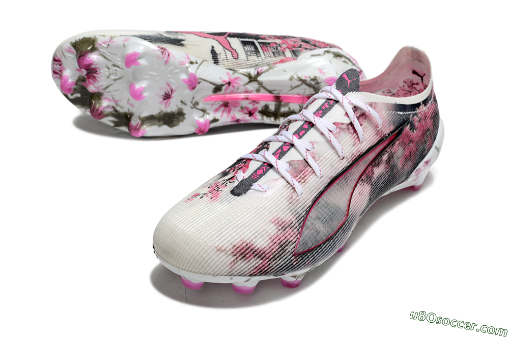 Puma Ultra 5 Ultimate FG Firm Ground Soccer Cleats - White/Black/Pink 3