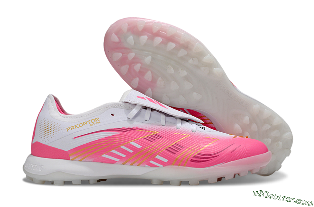 Adidas Predator 25 Elite Foldover Tongue TF Artificial Turf Soccer Shoes - Pink/White/Gold 1
