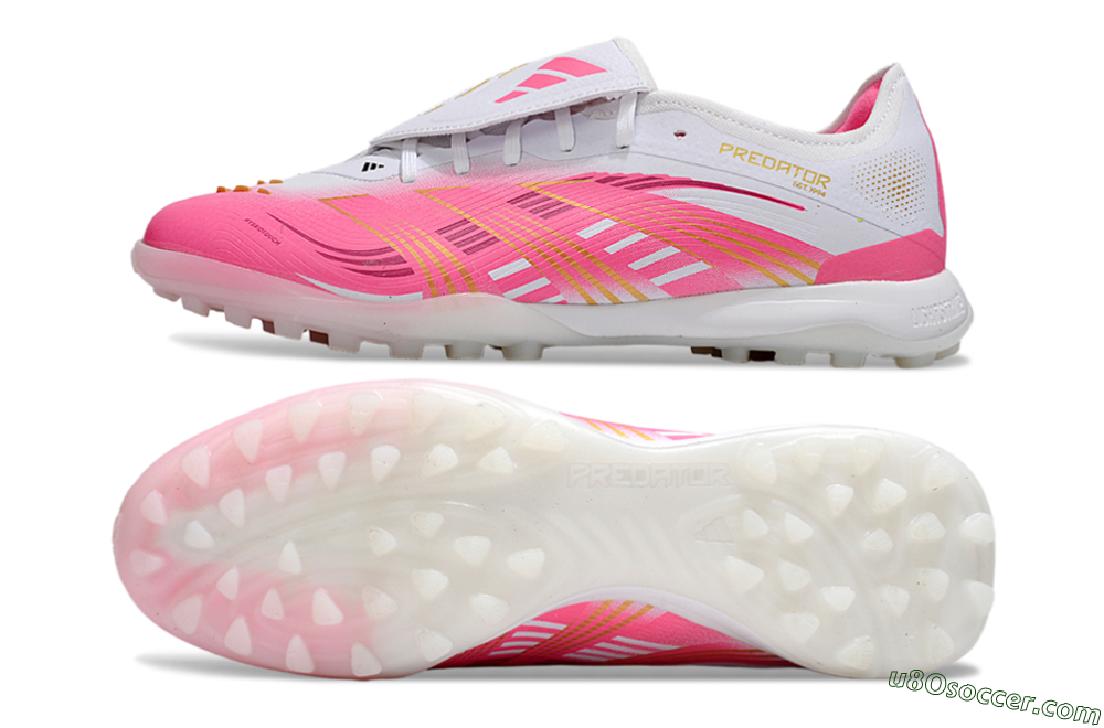 Adidas Predator 25 Elite Foldover Tongue TF Artificial Turf Soccer Shoes - Pink/White/Gold 0