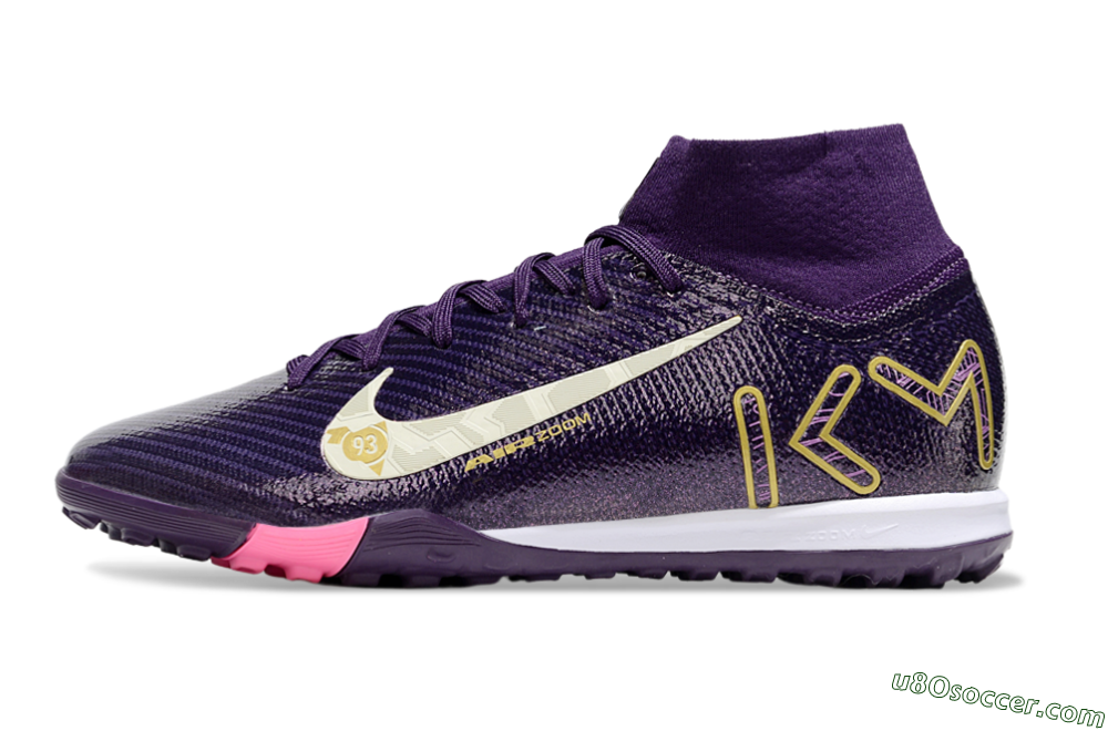 Nike Air Zoom Mercurial Superfly 10 Elite TF Artificial Turf Soccer Shoes - Purple/White/Gold 2