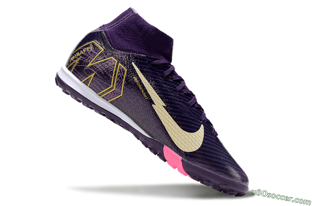 Nike Air Zoom Mercurial Superfly 10 Elite TF Artificial Turf Soccer Shoes - Purple/White/Gold 4