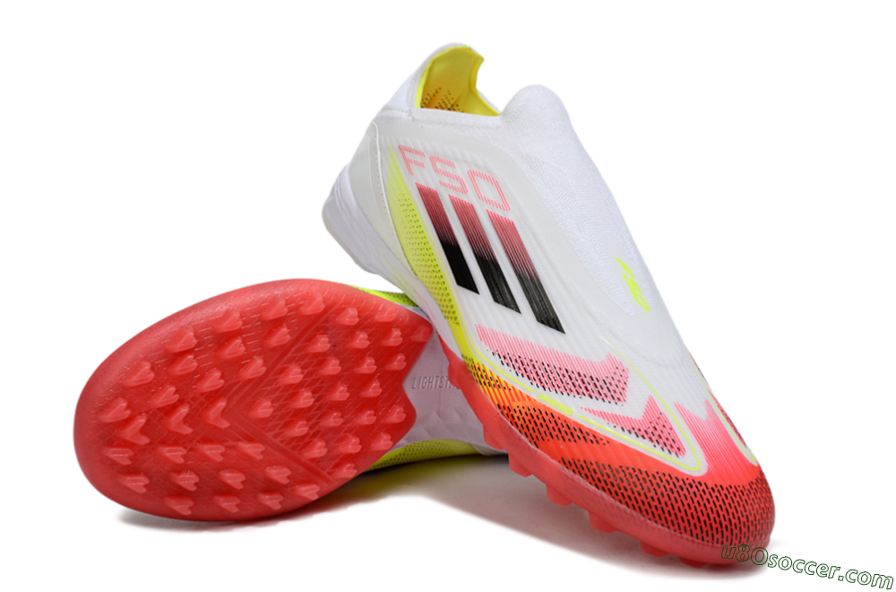 Adidas F50 Elite Laceless TF Artificial Turf Soccer Shoes - White/Red/Yellow 4