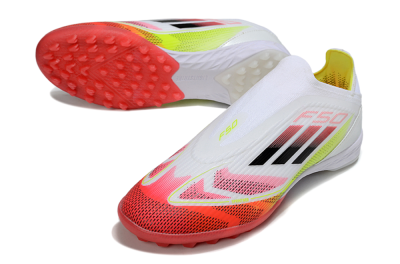 Adidas F50 Elite Laceless TF Artificial Turf Soccer Shoes - White/Red/Yellow