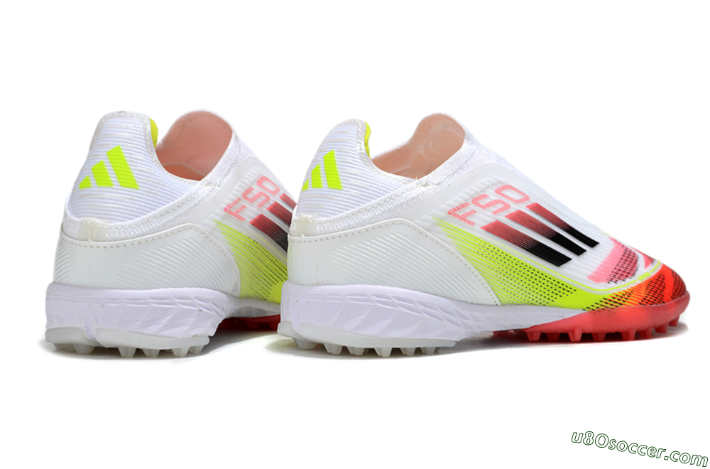 Adidas F50 Elite Laceless TF Artificial Turf Soccer Shoes - White/Red/Yellow 7