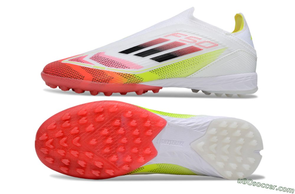 Adidas F50 Elite Laceless TF Artificial Turf Soccer Shoes - White/Red/Yellow 0
