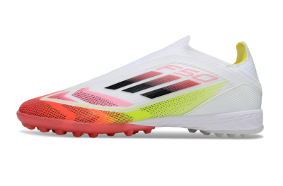 Adidas F50 Elite Laceless TF Artificial Turf Soccer Shoes - White/Red/Yellow